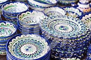 Exquisite colorful Uzbek ceramic dishes
