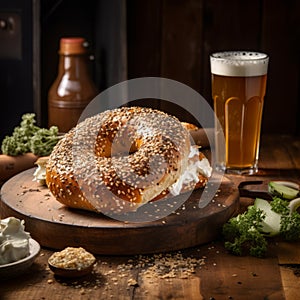 Exquisite Craftsmanship: Bagel With A Glass Of Beer