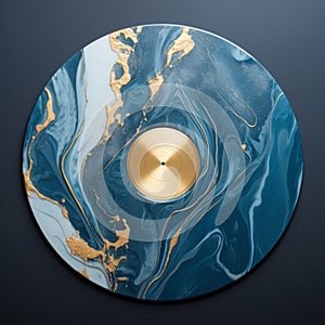 Exquisite Craftsmanship: Blue Marble Vinyl Record With Gold Accent