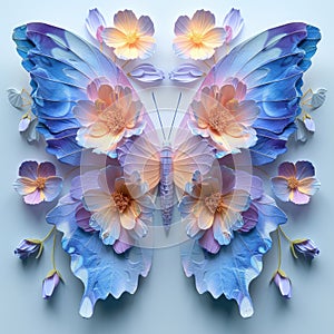 Exquisite craftsmanship: colorful butterfly and flower organic paper sculpture design, an illustration of dreamy romance