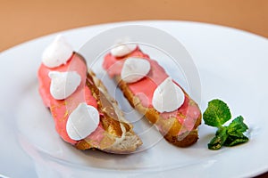 Exquisite cream dessert eclairs
