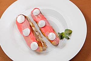 Exquisite cream dessert eclairs