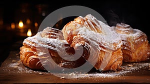 Exquisite Croissants: Artistic Pastries With A Delicate Dusting Of Powdered Sugar