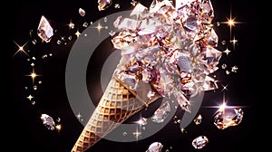 The Exquisite Crystal Ice Cream Cone with Symphony of Sparkle and Delight for Dessert Connoisseurs. photo