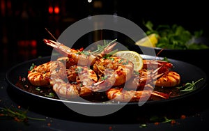 Exquisite Culinary Delight: Char-Grilled Tiger Prawns with Garnish