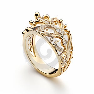 Exquisite Dark Gold Diamond Ring With Intricate Foliage Design