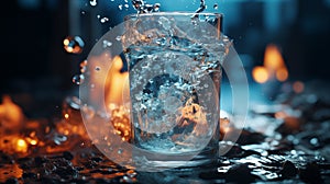 In exquisite detail, bubbles of carbonation adorn surface of mineral water with gases in glass, offering visual symphony