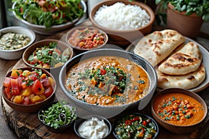 Exquisite dishes of Lebanese and Middle Eastern food, served in bowls in a restaurant