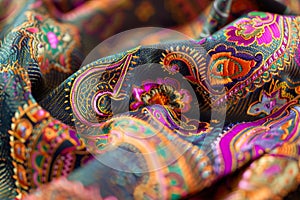 Exquisite embroidered textile showcasing vibrant colors and intricate patterns