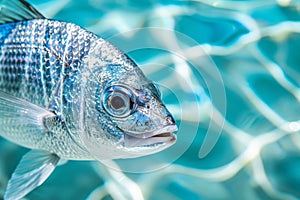 Exquisite fish elegantly swimming in clear water, captured in a stunning close up shot