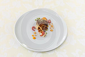 Exquisite food. Dish. Restaurant. Menu. Order. Exquisite dish, creative restaurant meal concept, haute couture food