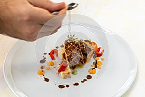 Exquisite food. Dish. Restaurant. Menu. Order. Exquisite dish, creative restaurant meal concept, haute couture food