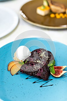 Exquisite food. Dish. Restaurant. Menu. Order. Exquisite dish, creative restaurant meal concept, haute couture food