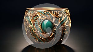 Exquisite Gold Ormolu Cup With Turquoise Stone And Emerald Inlay