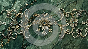 Exquisite Gold and Turquoise Floral Design on Marble