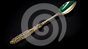 Exquisite Golden Spoon With Green Stones - Delphin Enjolras Style