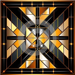 Exquisite golden stained glass pattern with symmetrical arrangement