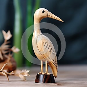 Exquisite Handmade Wooden Stork Bird Carving On Base