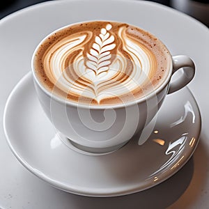 Exquisite Latte Art Design in a Ceramic Vessel.
