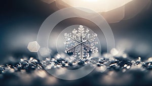 Exquisite Macro Snowflake Photography on Wintry Background, AI Generated