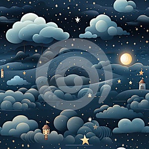 Exquisite pattern of stars and clouds in a vibrant night sky (tiled)