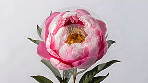 Exquisite pink peony flower showcased in isolated white backdrop