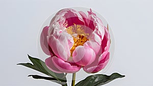 Exquisite pink peony flower showcased in isolated white backdrop