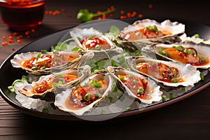 Exquisite presentation of fresh oysters on plate reflecting fine dining experience