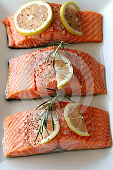 Exquisite presentation of a succulent grilled salmon steak on a tastefully arranged serving plate photo