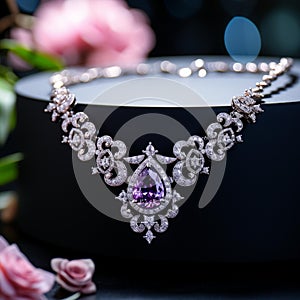 Exquisite Purple Diamond Necklace: Intricate Design, Shimmering Reflections
