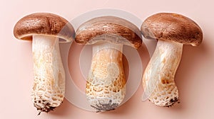 Exquisite royal trumpet mushroom pleurotus eryngii on delicate pastel colored background