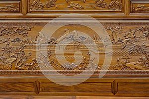 Exquisite sculpture on wooden furniture in Chinese traditional style