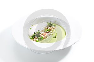 Green Pea Soup with Crab and Coconut Espuma photo