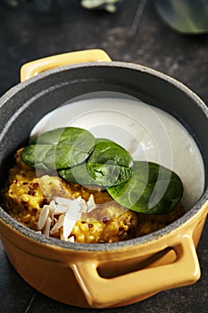 Exquisite Serving Restaurant Dish of Cooked Quinoa, Kinoa, Kinwa or Kinuwa Top View