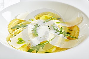 Exquisite Serving White Restaurant Plate of Ravioli 4 Cheeses