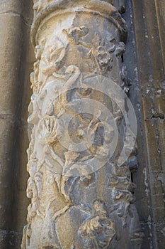 Exquisite Stone Carving: Detail of the Entrance to the Gothic Church of Laguardia, Province of Vitoria