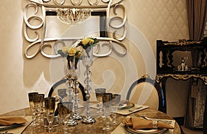 Exquisite tableware, droplight and mirror at home