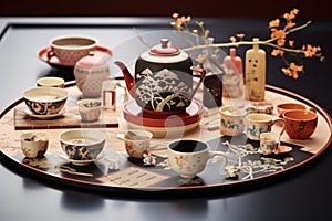 Exquisite Tea party set oriental. Generate Ai