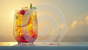 Exquisite vibrant cocktail in chic glass, radiating luxury and refinement on white background photo