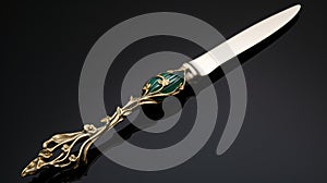 Exquisite Viking Gold Emerald Salad Knife With Rococo-inspired Details