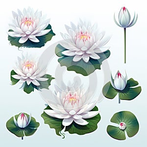 Exquisite Water Lily Floral Illustration Set With Chinese Iconography