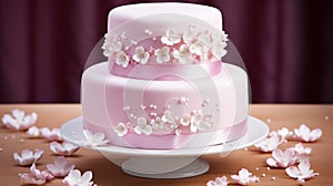 Exquisite wedding cake adorned with flowers and free space for text perfect for celebrations