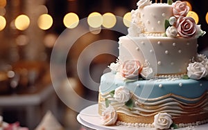 Exquisite Wedding Cake with Delicate Rose Decorations - Elegance and Culinary Artistry, Generative AI