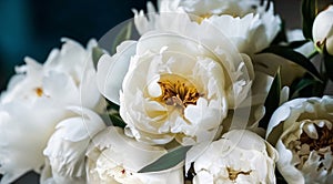 Exquisite White Peony Ensemble: A Stunning Close-Up of a Bountiful Bouquet. Perfect for Any Celebration, AI generative