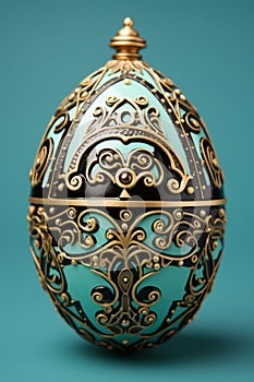 Exquisitely adorned easter egg showcased against a monochrome pastel colored studio backdrop