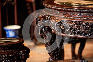 Exquisitely carved mahogany furniture in the Chen Clan Ancestral Hall in Guangzhou