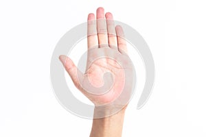 Extend your hand in front of white background