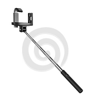 An extendable selfie stick with an adjustable clamp