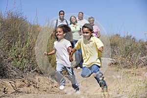 Extended Family walking in countryside