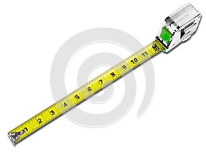 Extended measuring tape on white background